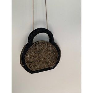 Vintage Gold and Black Rounded Beaded Bag with Crossbody Chain